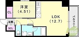 プレジオ西宮北口 1LDKの間取図画像