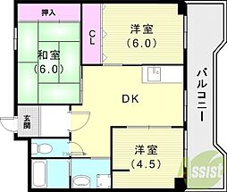 門戸パレス 3DKの間取図画像