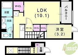 西宮市上ケ原六番町アパート 1LDKの間取図画像