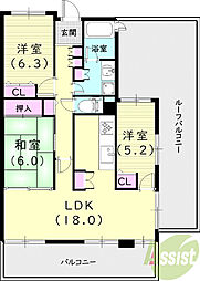 甲子園三番町ハイツ 3LDKの間取図画像