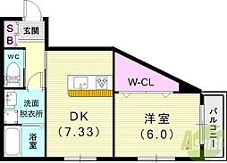 コラボ西北ガーデンズ 1DKの間取図画像