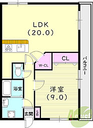 エフコート甲陽園東山A棟 1LDKの間取図画像