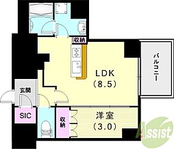 ジオエント阪神西宮 1LDKの間取図画像