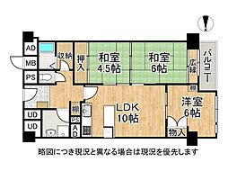 河原町スカイマンション 3LDKの間取図画像