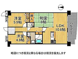 ディオ・フェルティ丹波橋右芳館 3LDKの間取図画像