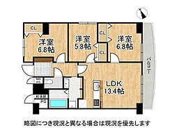 ファミール伏見A棟 3LDKの間取図画像