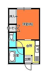 YKハイツ 1Kの間取図画像