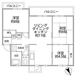 西公園下住宅7 3LDKの間取図画像