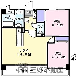 オリエントハイツ小戸 2LDKの間取図画像