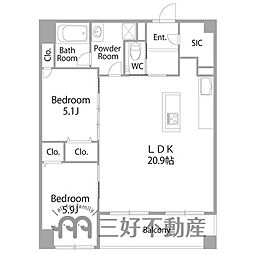 アクロス天神センタープラザ 2LDKの間取図画像