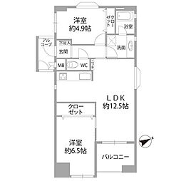 東急ドエル・アルス博多古門戸町 2LDKの間取図画像