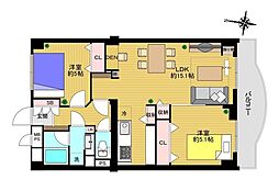 大森ハイツ 2LDKの間取図画像
