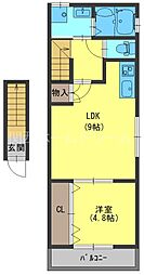 京阪本線 萱島駅 徒歩20分の賃貸アパート 3階1LDKの間取り