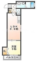 クリエオーレ上野口II 1階1LDKの間取り