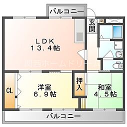 エル・セレーノ古川橋1棟 4階2LDKの間取り