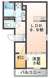 ペガコーン 1階1LDKの間取り