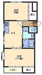 チェリーコート1番館 2DKの間取図画像