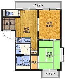 奈良本マンション 2DKの間取図画像