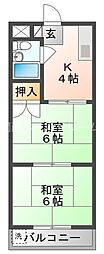 西三荘森岡ハイツ 2Kの間取図画像