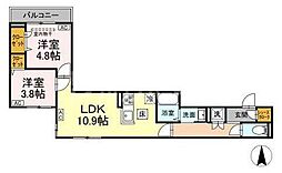 セレスティア南篠崎町 2階2LDKの間取り