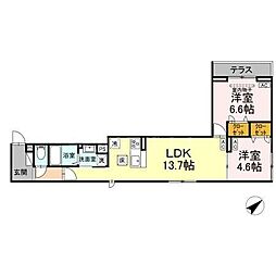 セレスティア江戸川III 1階2LDKの間取り
