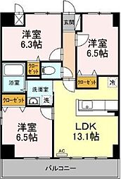 クレ・エスポワール 8階3LDKの間取り