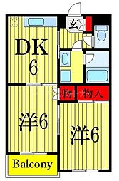 ドムスアライ壱号館 3階2DKの間取り