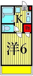 ポルトEK 2階1Kの間取り