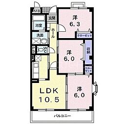 プラティーヌ　パレ　弐番館 2階3LDKの間取り