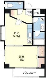 クレーテII篠崎 5階1DKの間取り