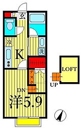 レスコムアルファ 1階1Kの間取り