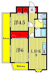 ベイシティマルゴ 4階2LDKの間取り