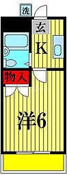 サニーコーポラス3 3階1Kの間取り