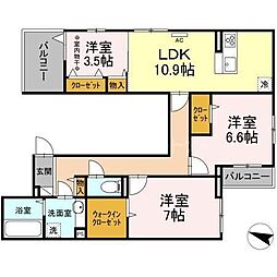 ラ　カーサ　フェリシダ 2階3LDKの間取り