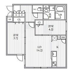 THE PALMS大島 2LDKの間取図画像