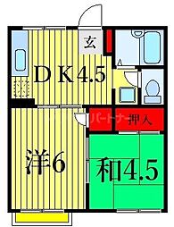 プレジールシノザキ 2DKの間取図画像