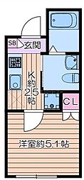 NAGA2 1Kの間取図画像