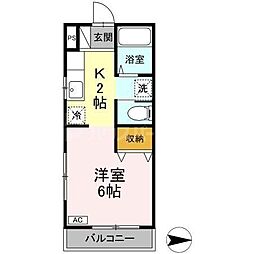 ハーミテージ 1Kの間取図画像