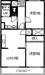第2仲町マンション 2LDKの間取図画像