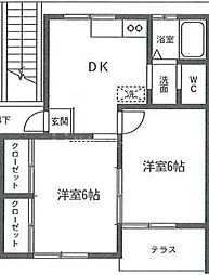 第2コーポオオタカ 2DKの間取図画像