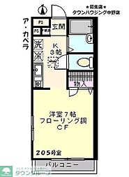 ア・カペラ 2階1Kの間取り