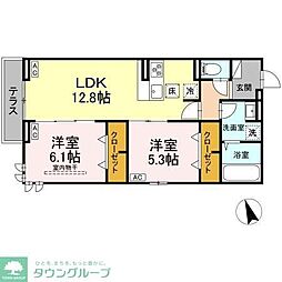 D-PRECIOUS武蔵野 203 2階2LDKの間取り