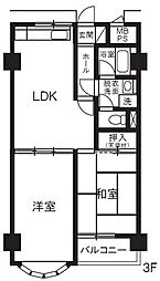 イーグランド光が丘 3階2LDKの間取り