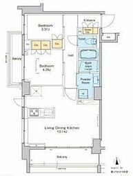 プラウドフラット中野 2階2LDKの間取り