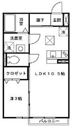 ディアコート　一富士 2階1LDKの間取り