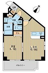 プライムアーバン中野上高田 1階1LDKの間取り