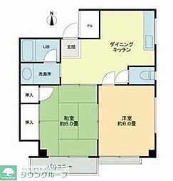 北町コーポ3号棟 2階2DKの間取り