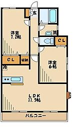 プランドール 2LDKの間取図画像