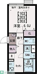 イクシオ中村 1Kの間取図画像