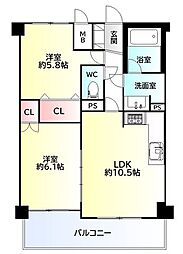 ライオンズマンション保春院西 2LDKの間取図画像